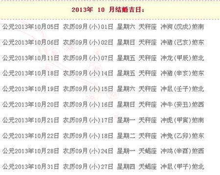 10 月结婚吉日:公元2023年10月05日 农历09月(小)01日 星期六 天秤座