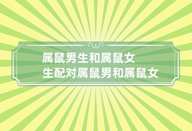 属鼠男生和属鼠女生配对 属鼠男和属鼠女配对好不好?